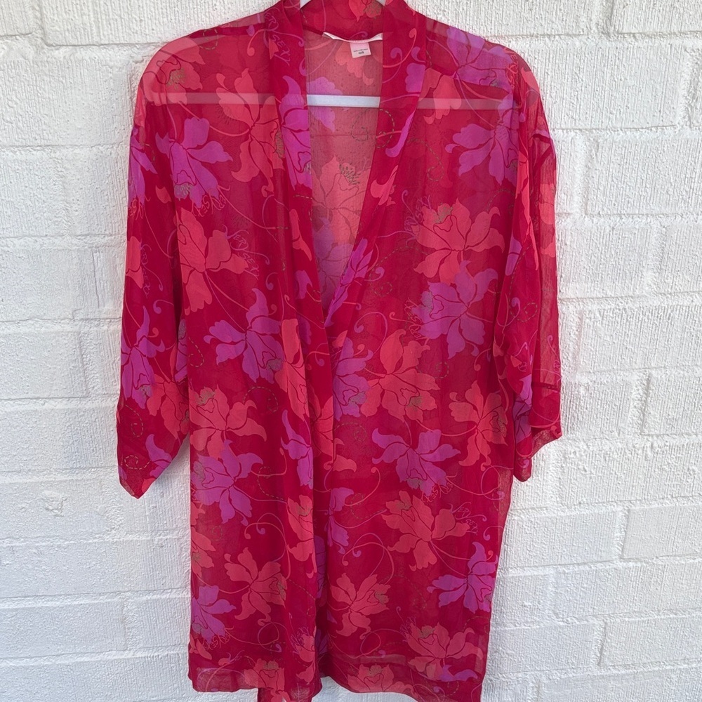 Victoria's Secret Vintage 90s semi-sheer Pink Floral Kimono Robe sz OS
